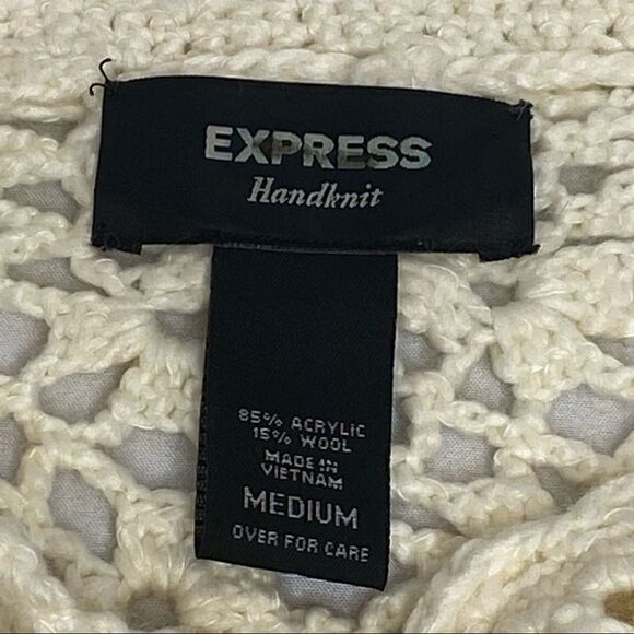 Express cream hand knit formal crochet wool blend sweater size M - Picture 4 of 16